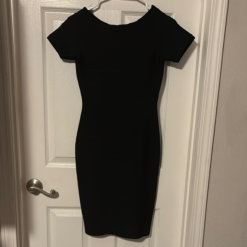 Black Sheath Mini Dress with Bateau Neckline